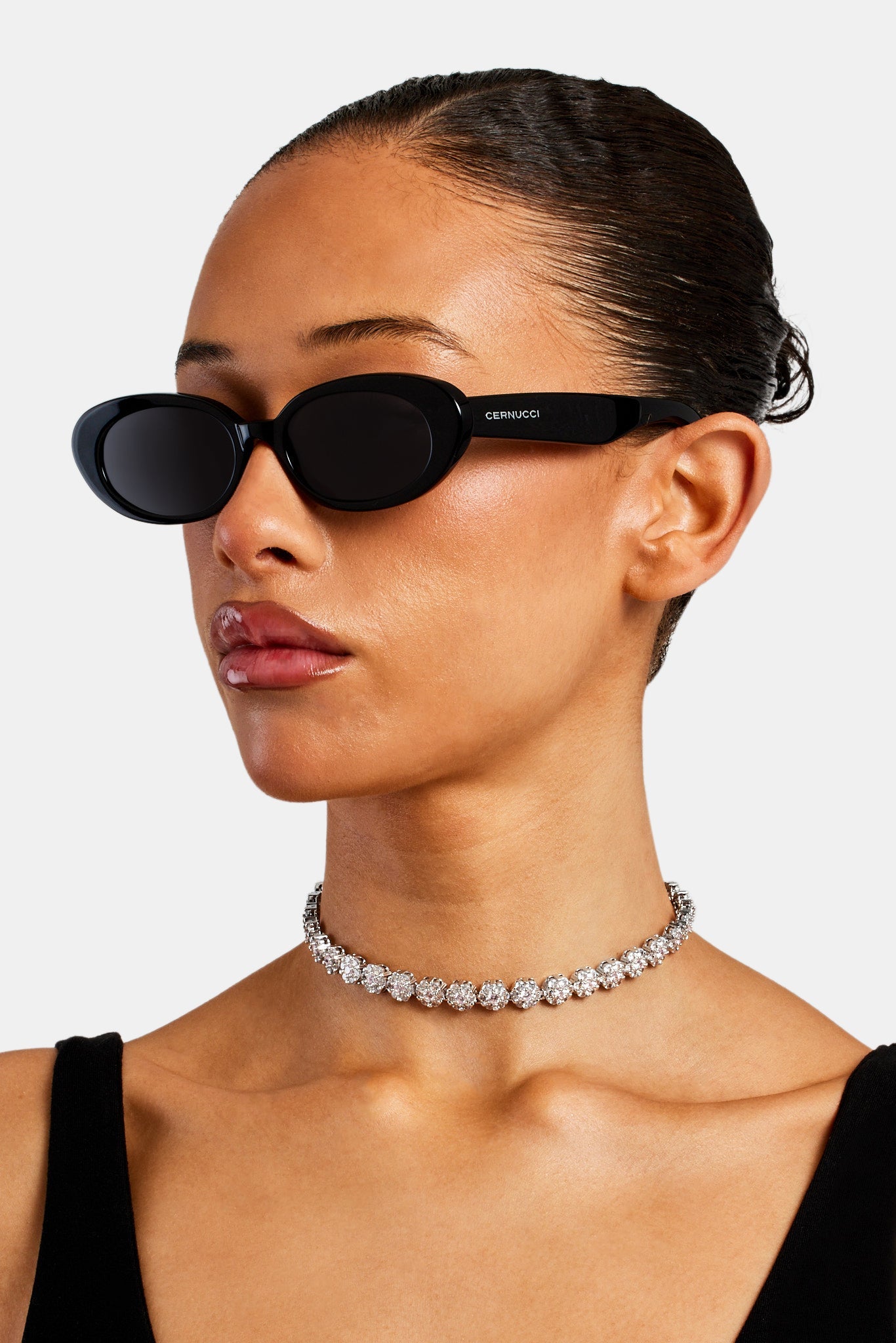 Slim Oval Acetate Sunglasses - Black